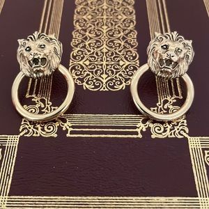 Vintage 80s Versace style Lion head door knocker Brass screw back earrings